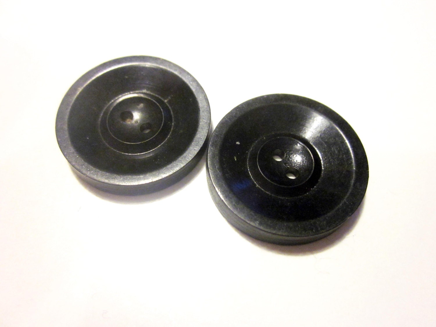 2 Vintage 1930s Black Bakelite Buttons