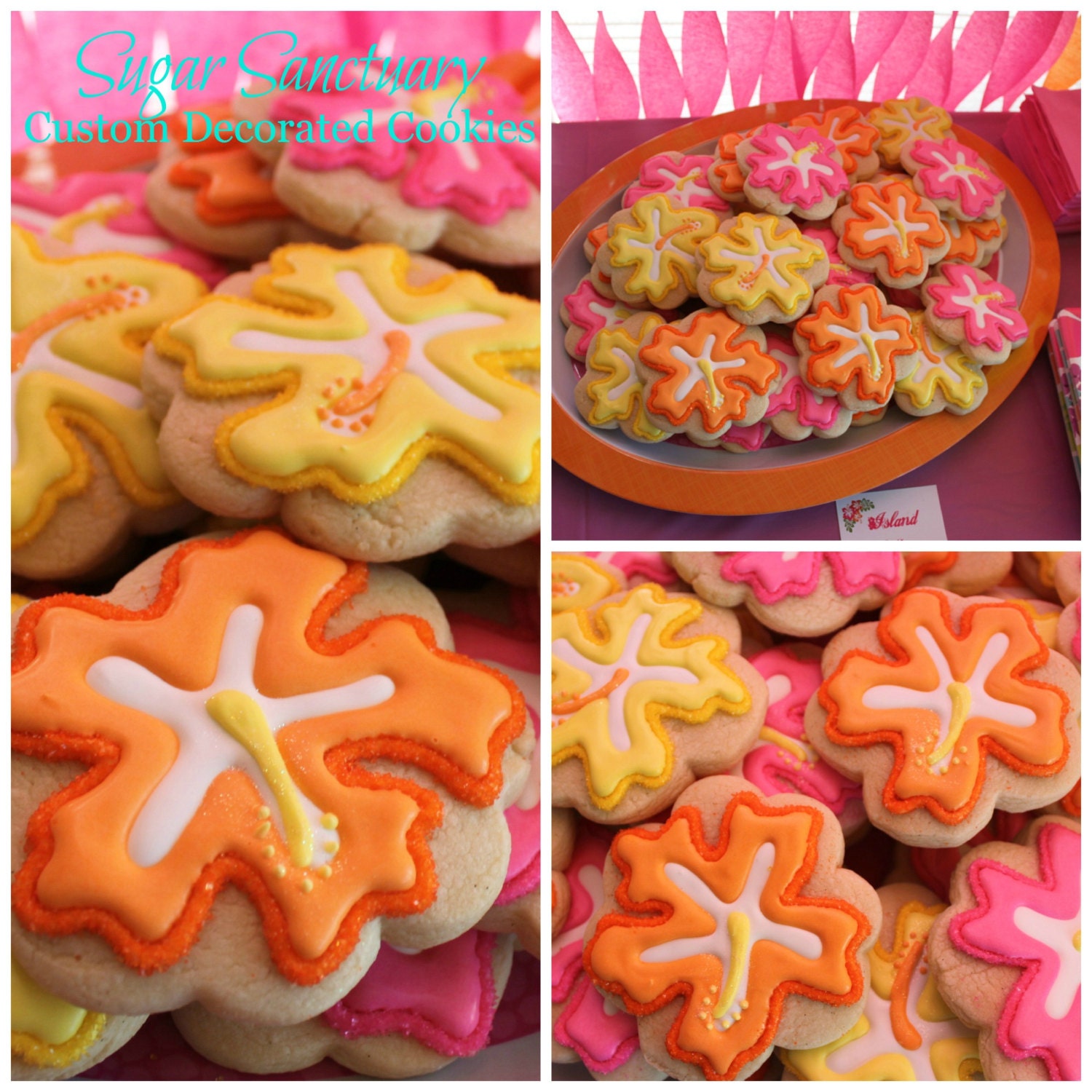 Melissa-Hibiscus Flower Cookies- Luau Party Favors-2 Dozen Individually Wrapped