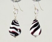 Zebra Glass Earrings Black and White Striped Lampwork Glass Teardrop Beads made with Sterling Silver findings