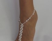 Beach wedding pair of weaved white pearl Barefoot Sandals can be made with Ivory pearls
