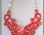 Coral Lace Bib Statement Necklace New Style - 16 inch