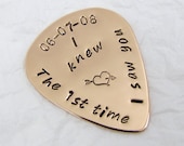 Personalized Copper Guitar Pick, Polished copper, music lover, guitar player, Valentines Heart. first met, soul mate