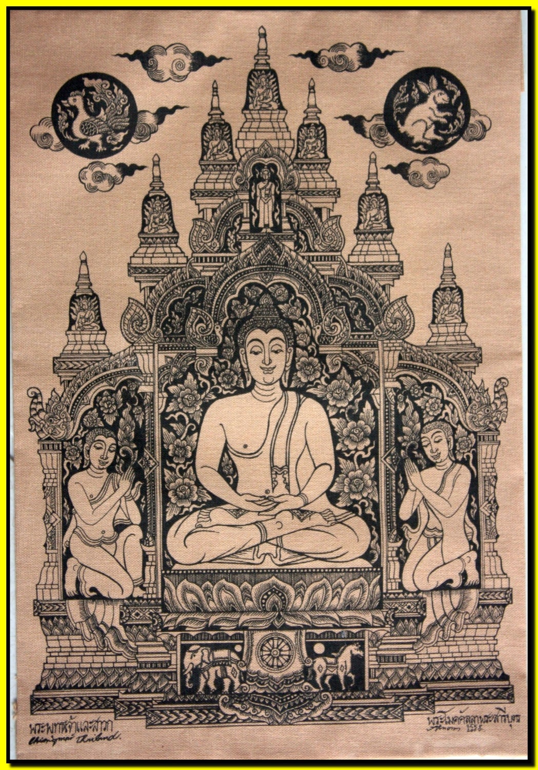 Thai traditional art of Buddha by silkscreen printing on cotton(1)