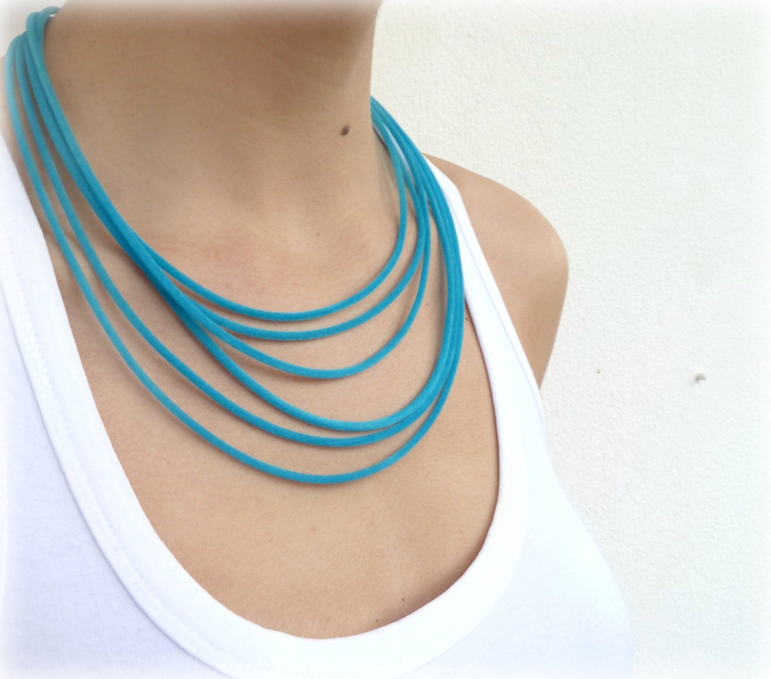 Aqua blue necklace, multi strand necklace, six strands, statement necklace, statement jewelry