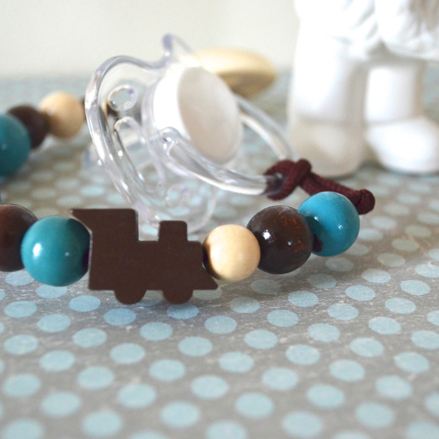 Pacifier holder, pacifier chain, baby pacifier clip, baby gift, turquoise pacifier holder, teal pacifier clip, bold, soothie pacifier clip