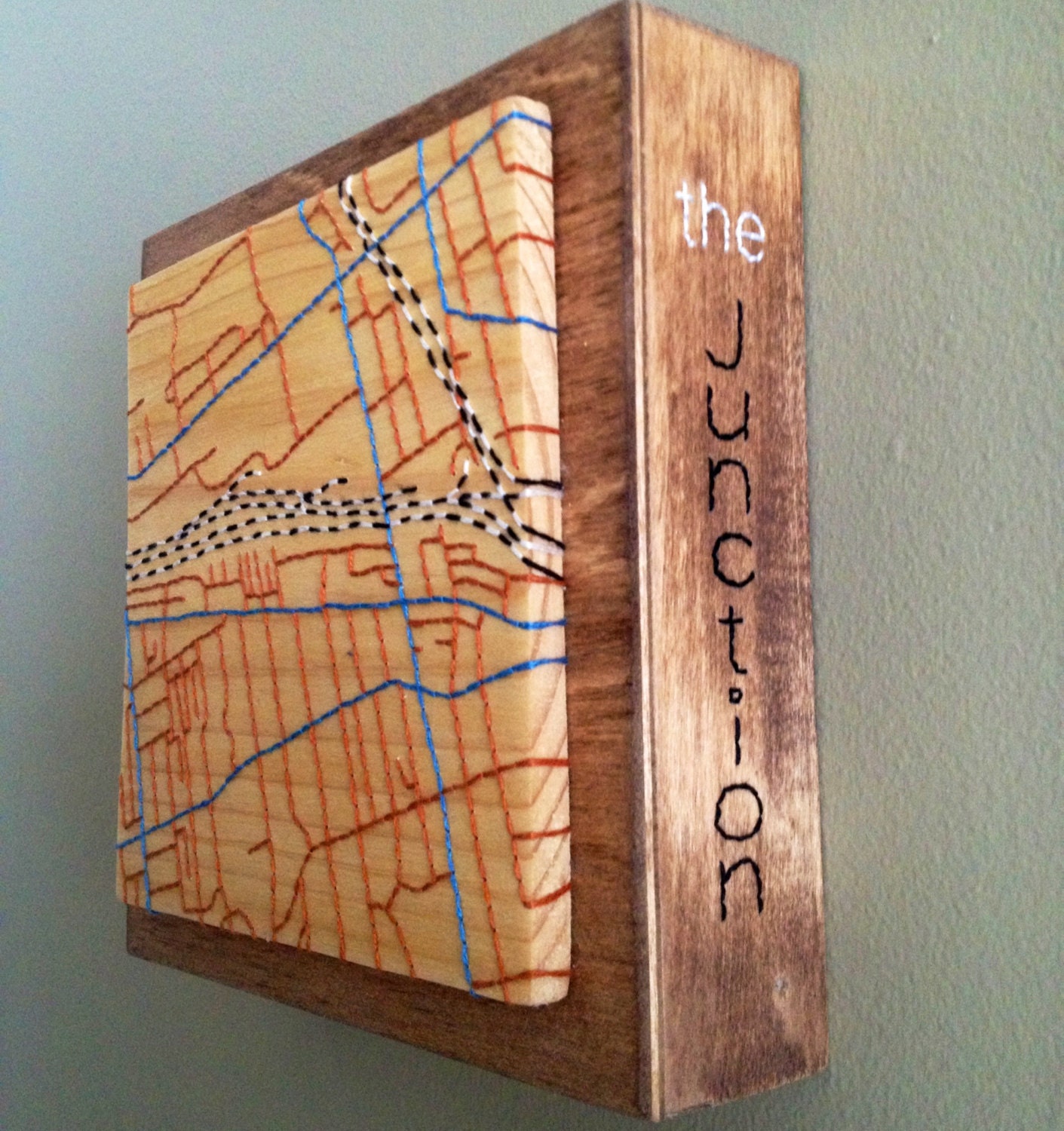 Toronto neighbourhood Hand-Embroidered Wood Mini Map