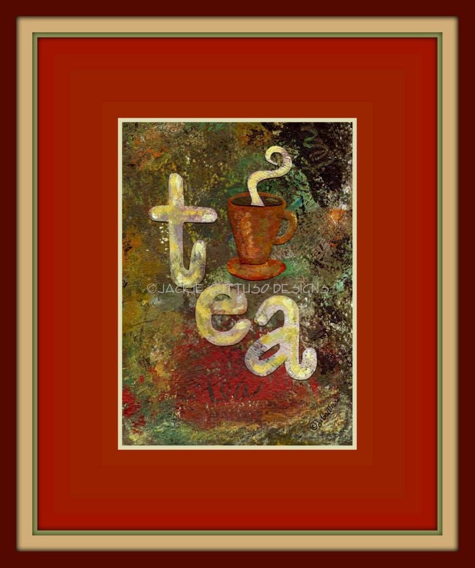 Tea art collage, Original, Tea wall art, Tea cup art, Kitchen art, Kitchen collage, Original kitchen art, Affordable original art
