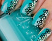 Nail Art Stickers Decals Black Glitter Flower Lace YD034