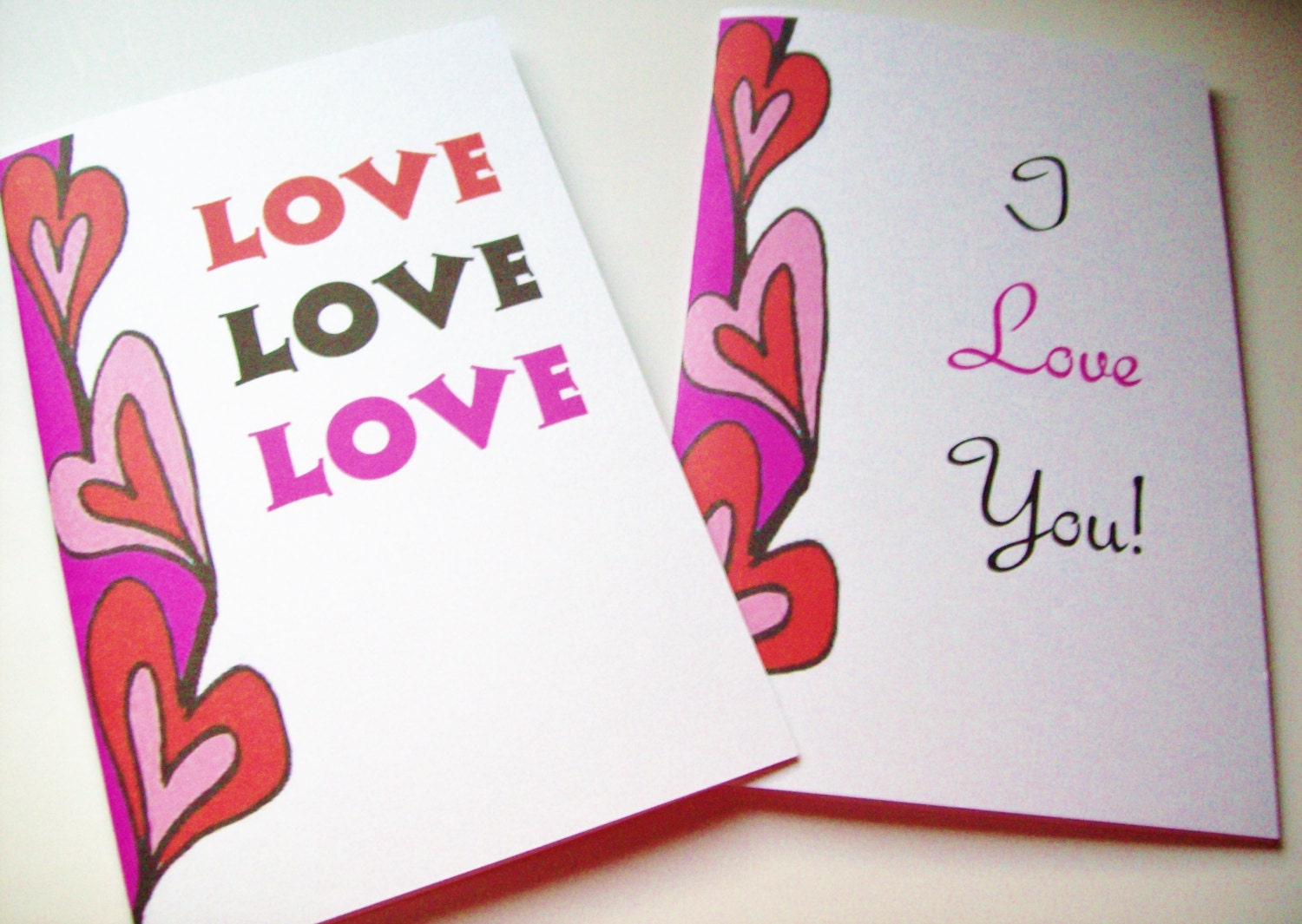 SALE ITEM Handmade Greeting Card Set of 2 with Hearts Love