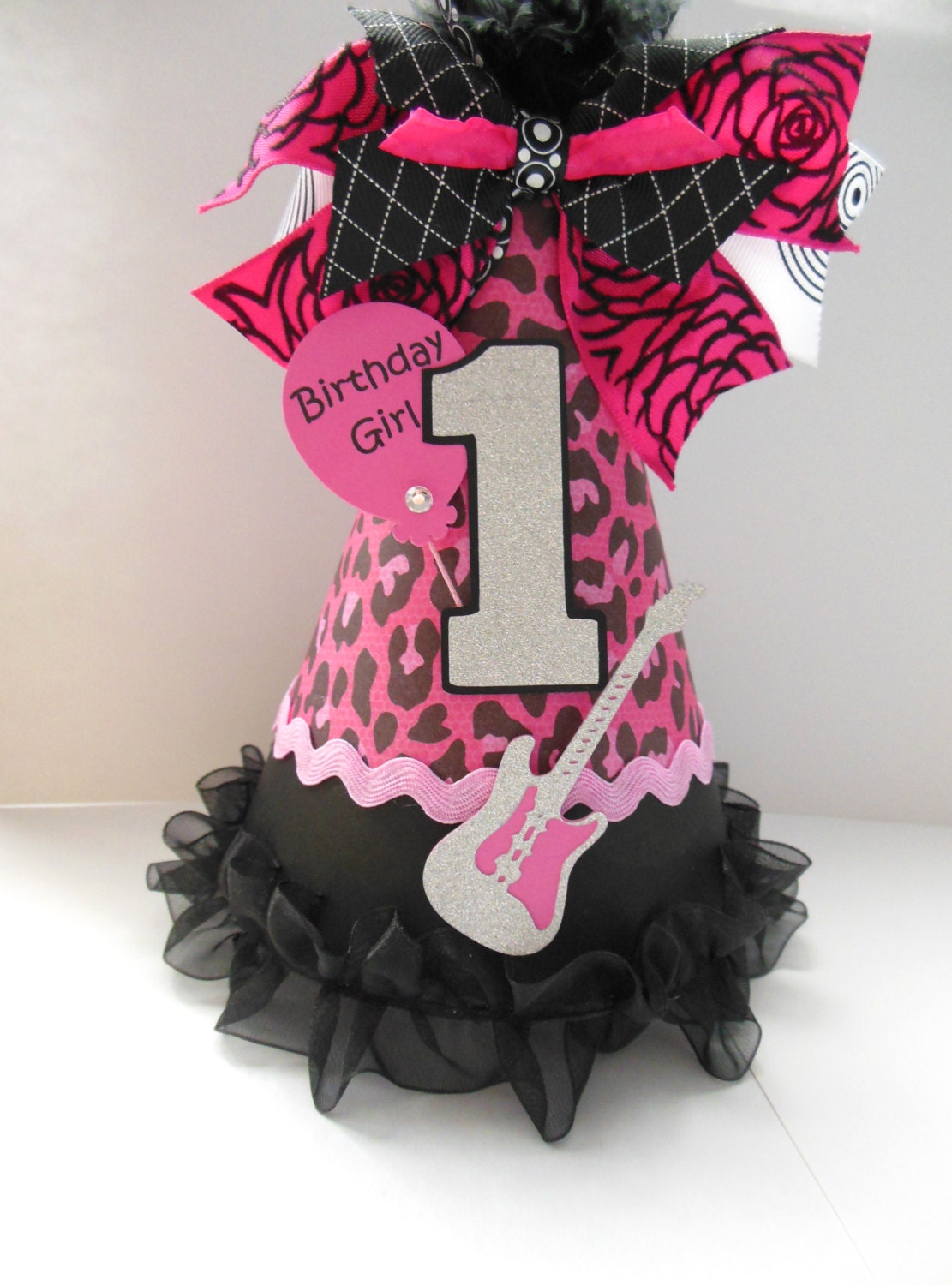 Hot Pink Leopard Lil' Rockstar Birthday Party Hat - Guitar - Personalized Il_570xn