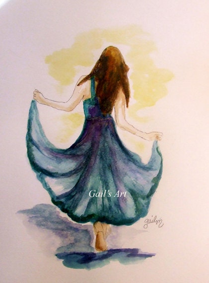 ACEO Dancing Til Dawn Ballerina Print of Original  Watercolor and Ink Painting Illustration  Art - Art Work