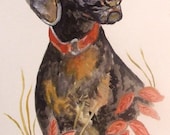 ACEO Dog Pet Print of Original  Watercolor and Ink Painting Illustration  Art - Art Work
