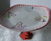 The Diva Girls Hand Painted Cake Stand or Cup Cake Stand Ceramic Home Decor Serving Plate On Pedestal