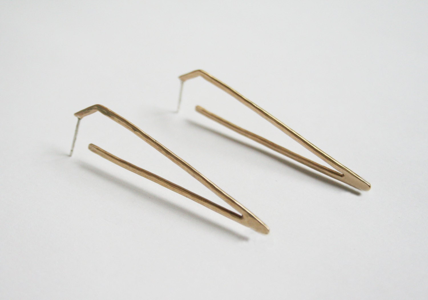 Brass Sharp Side Earrings, Gold Long Earrings, Spike Earrings, Statement Earrings