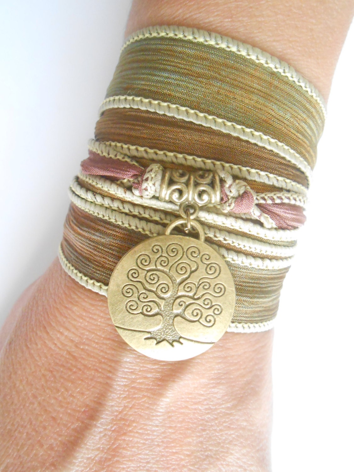 Bohemian Tree of life Silk wrap bracelet Yoga jewelry Silk ribbon bracelet Spiritual jewelry Wrapped bracelet Birthday Unique gift for her