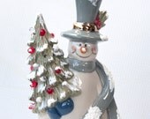 porcelian slim snowman painted in spanish oils and gold