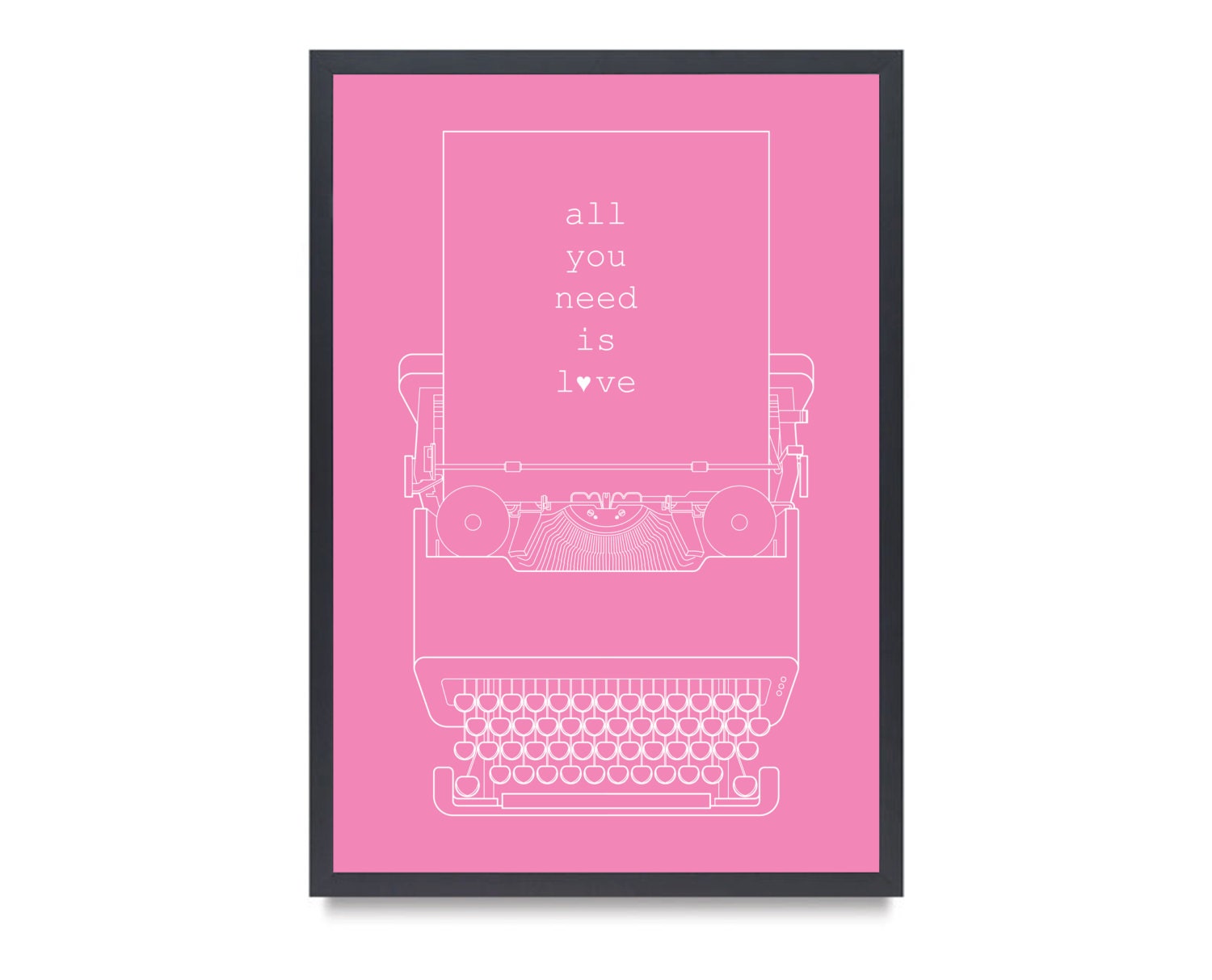 Valentine Typewriter Inspired All You Need Is Love Beatles Quote Type Vintage Typewriter 13x19