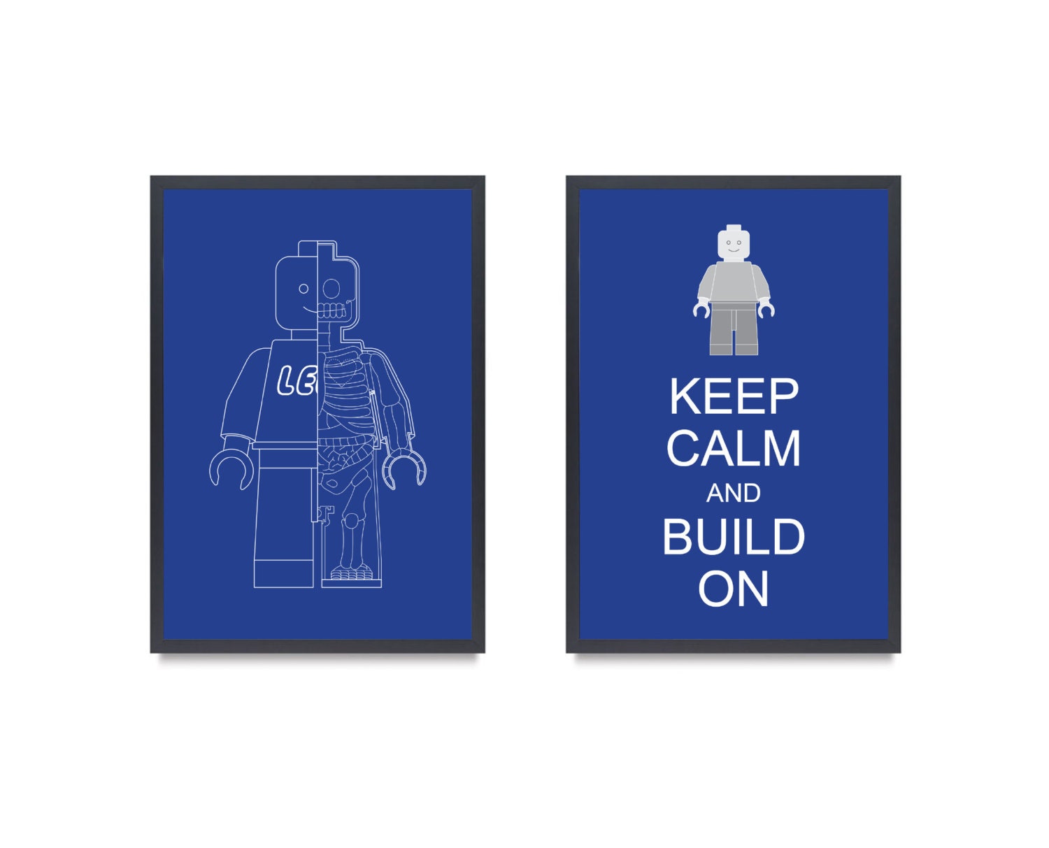 Set of Two Legoman Lego Minifigure Keep Calm And Build On 13x19