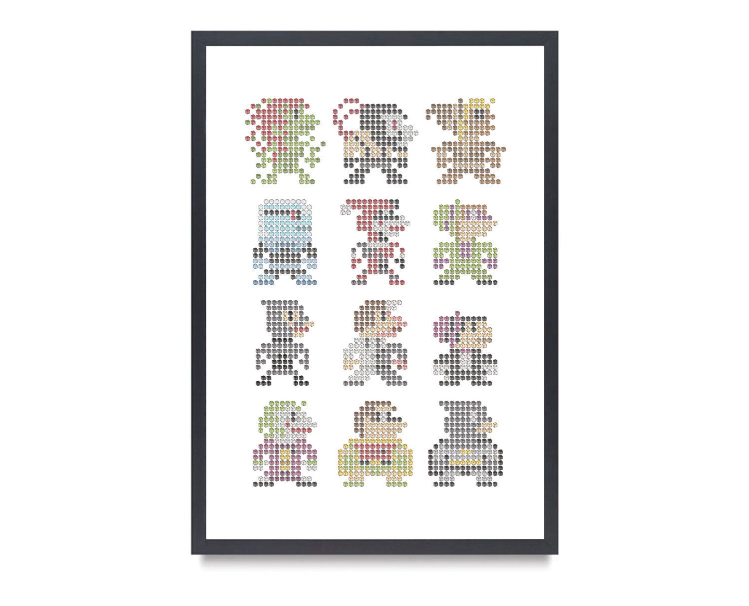 Batman Characters in 8 Bit Abstract Digital Art Rendition Print 13"x19"