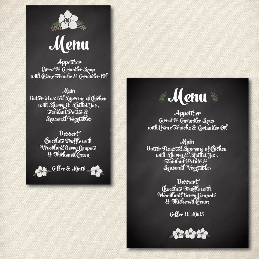 Rustic, Floral, Chalkboard, Professional Printed Wedding Menu Il_570xn