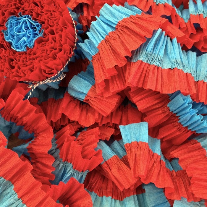 Red and Turquoise Ruffled Crepe Paper Streamers - Party Decoration - Craft and Party Supplies Il_170x135