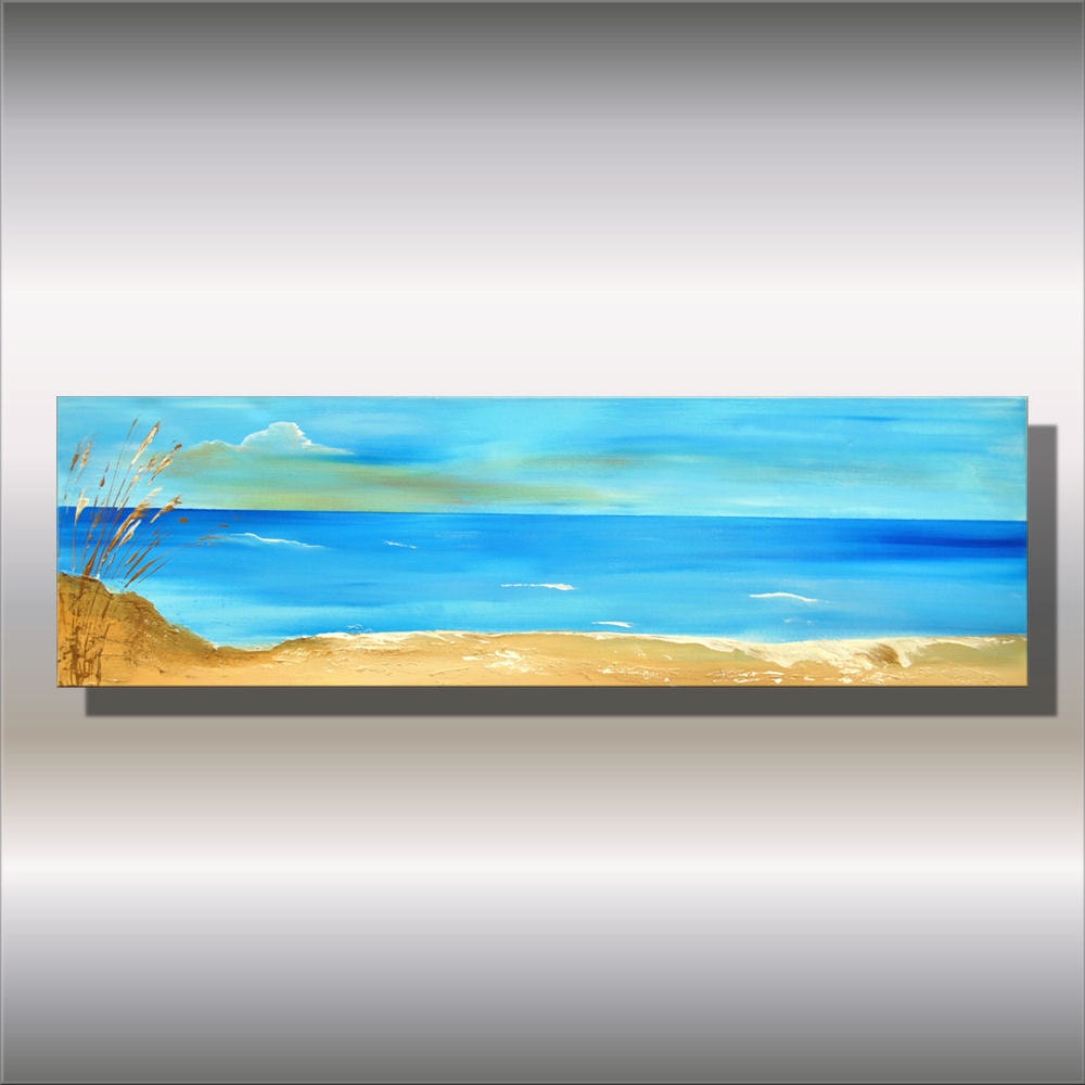 Original Modern Abstract Painting Contemporary blue Fine Art 12x40"  blue brown sea painting  by Ettis Gallery FAST SHIPPING