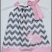 Modern Chic Chevron Stripe Applique Bunny Rabbit Dress Gray and Pink