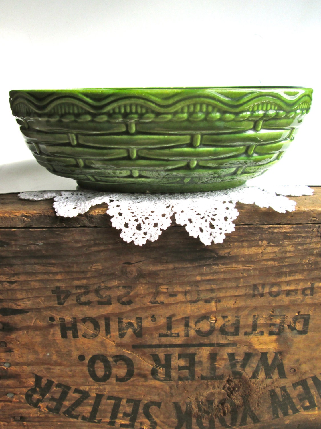 Vintage Green Planter Ceramic Bowl  Cottage Shabby home decor housewares Garden Decor Mothers Day gift idea