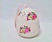 On Sale Porcelain  Easter Egg Shaped Sachet Pomander with Ribbon Ceramic Sachet Flowers Japan