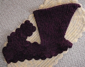 Chunky crochet hooded scarf - black virgin wool & purple mohair - pointed elf gnome hood hat