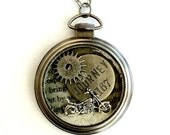 Motorcycle Pocket Watch Necklace Steampunk Bike week collage antique silver Handmade Graduation Gift Free US Shipping