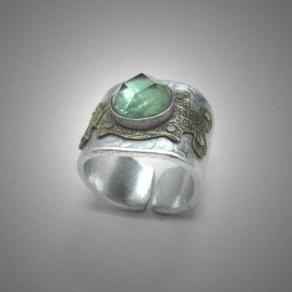 Modern Vintage Ring - Silver with Bronze, Brass or Copper Adjustable Cuff Ring - made to order - can be customized