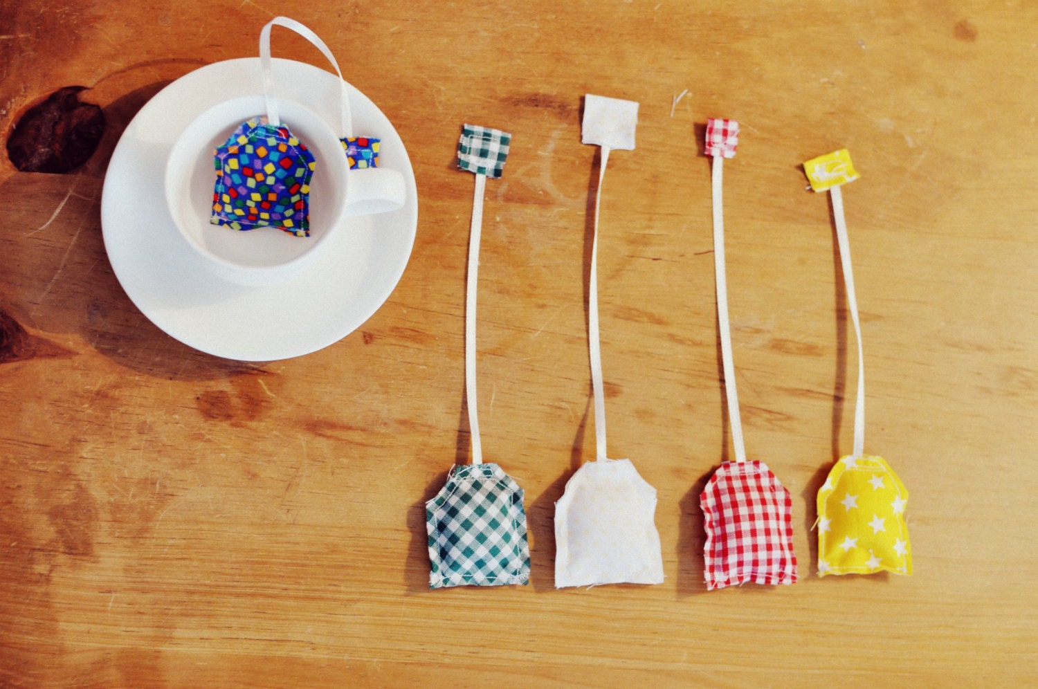 Set of 5 rainbow cotton fabric tea bags tea party high tea play toy food set (1)