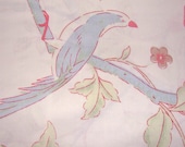Vintage Bed Sheet for Spring with Birds and Blossoms and Butterflies. Full Flat. Blue and Pink. Fieldcrest Percale.