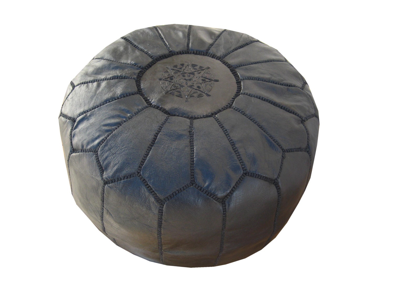2x Moroccan Leather Pouf 100% Handmade black luxury ottoman footstool chair