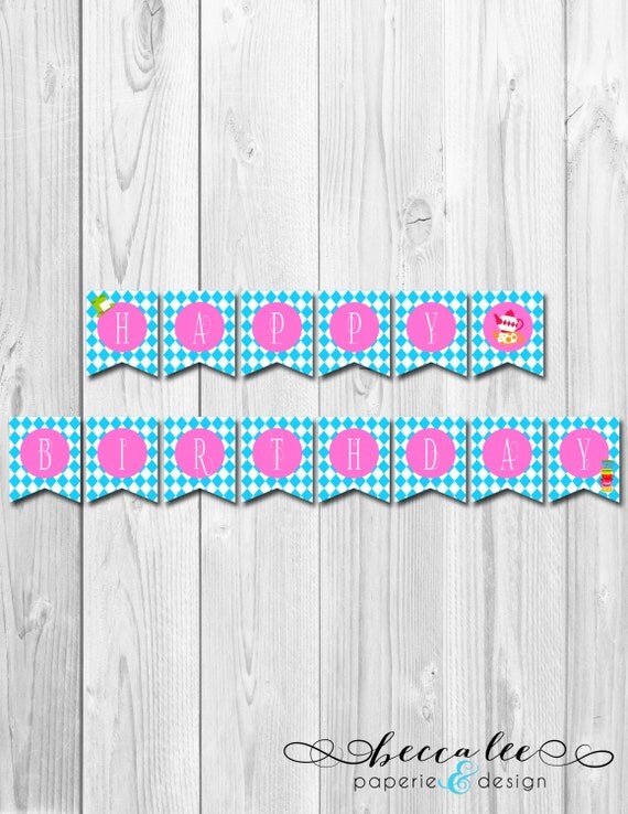 Alice in Wonderland Mad Hatter Tea Party Theme Happy Birthday Banner - DIY - Printable Il_570xn