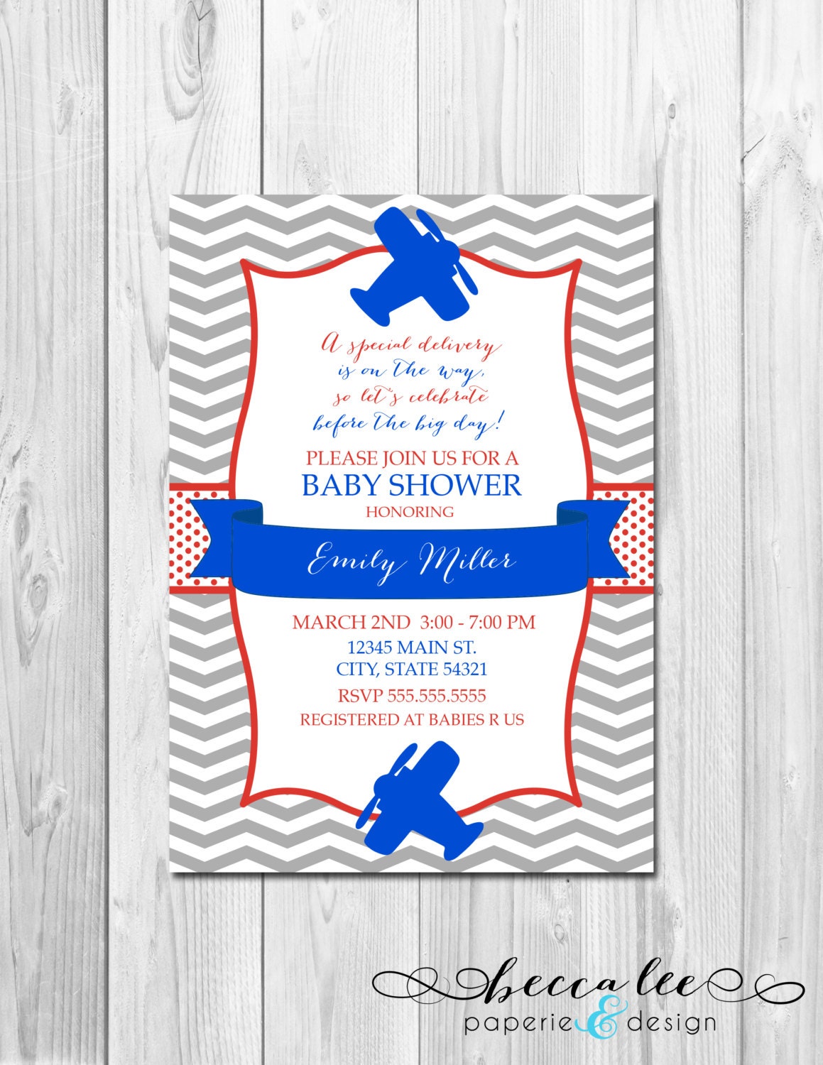 Airplane Baby Shower Invitation - Chevron Stripes - DIY - Printable Il_570xn