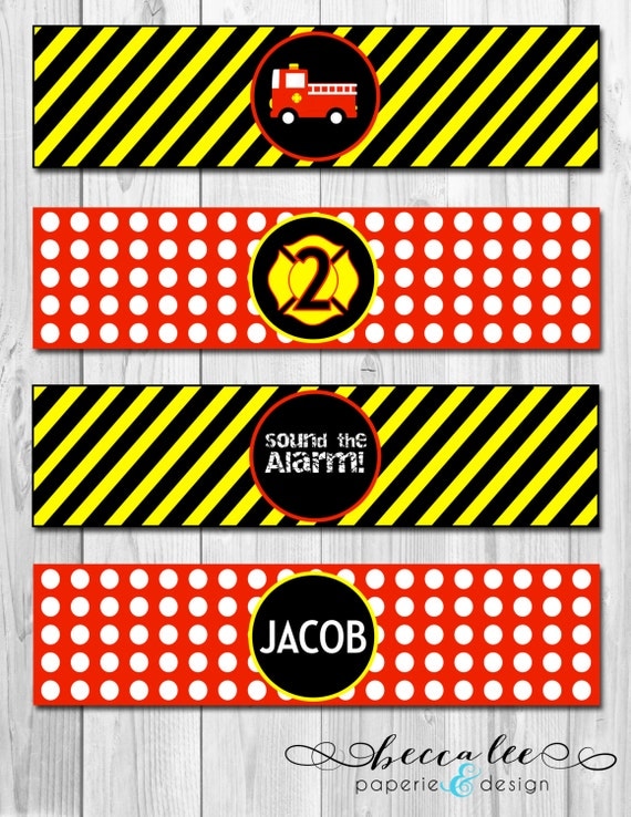 Firetruck Water Bottle Labels - DIY - Printable Il_570xn