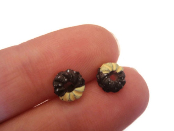 Tiny Chocolate Donut earrings - Small Food studs - Dessert Jewelry