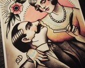 Vintage Lover's Barbering Tattoo Print