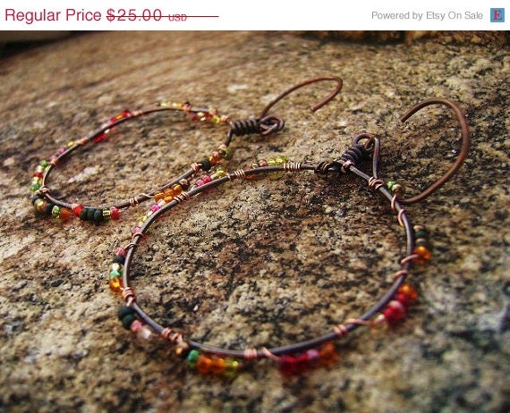 BirthdaySale Smoky- Beaded Hoop Earrings-Copper