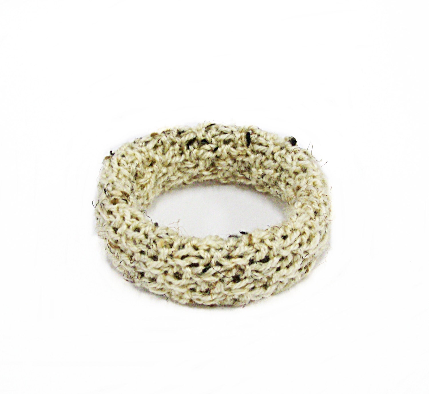 Hand Knitted Bangle Bracelets, Wool, Ivory, Boho, Modern - ShopDreamsofCrochet
