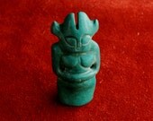 Antique Hand Carved Large Turquoise Stone Fetish Pendant - Tribal - Vintage