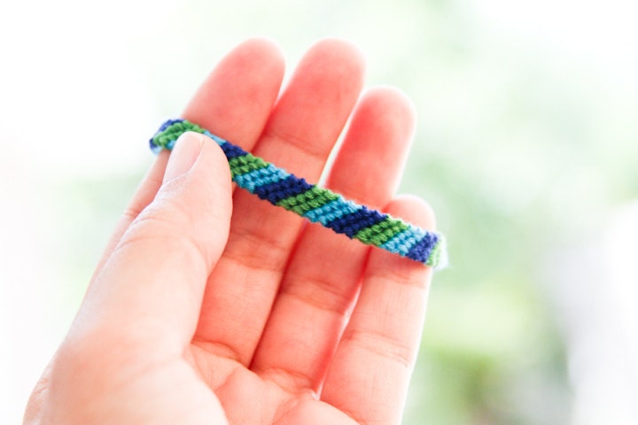 Turquoise, Green and Blue Striped Friendship Bracelet