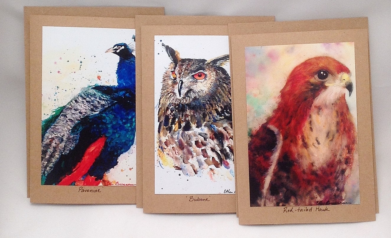 Three fine art print notecards with envelopes Large Bird series