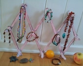 Shabby Chic PINK Peg Accordion Rack, Hooks For Organizing Jewelry Necklaces Bracelets Scarves Hanging Herbs Gypsy Boho Storage Display