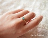 Gold square Ocean green Swarovski ring - simple everyday ring