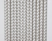 50 Light Grey and White Chevron Paper Straws birthday party wedding cake pop sticks Bonus diy straw flags