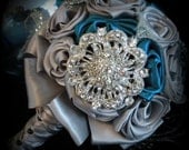 Teal & Gray Satin Rose Bridal Bouquet