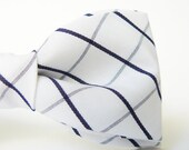 Mens bow tie by Bartek Design - groom wedding classic retro necktie chic handmade gift for him ready to wear - white blue line marine